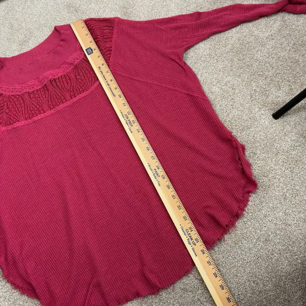 Free People Spring Valley Long Sleeve Thermal Top Red Womens Size S Lace Boho